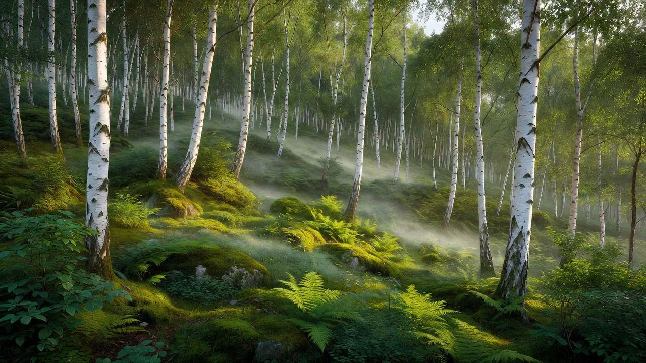 丘の白樺林の風景